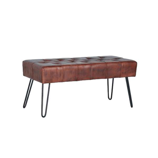 Banqueta Piel Vacuno Patas Metal 96x40x44 - Giner y Colomer