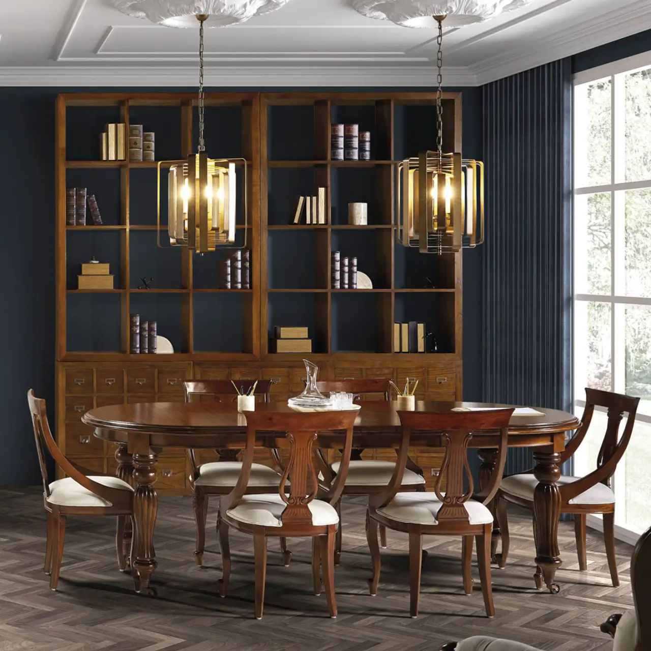 Mesa Comedor Ovalada Extensible Con Ruedas Mod. Victorian Madera Caoba Colección Vintage 160240x110x80 Cm - Moycor (7)