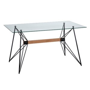 MESA COMEDOR NEGRO METAL-CRISTAL SALÓN 140 X 80 X 75 CM IXIA