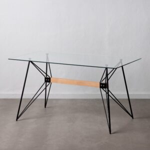 MESA COMEDOR NEGRO METAL-CRISTAL SALÓN 140 X 80 X 75 CM IXIA