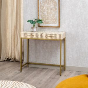 CONSOLA BEIGE-ORO METAL / RESINA 81,50 X 41 X 77 CM IXIA