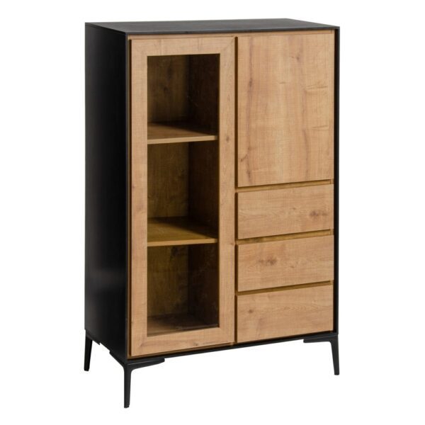 ARMARIO NEGRO-NATURAL DM-METAL SALÓN 84,50 X 40 X 129 CM IXIA