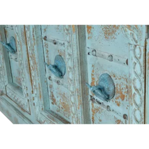 Aparador Madera Mango Color Azul 4 Puertas Detalles Metal 190x45x100 - Giner y Colomer-10