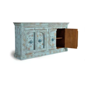 Aparador Madera Mango Color Azul 4 Puertas Detalles Metal 190x45x100 - Giner y Colomer-3