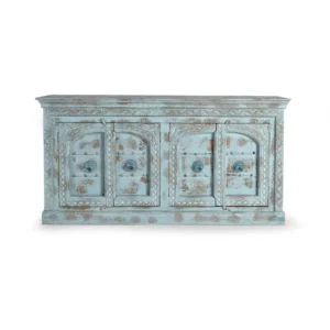 Aparador Madera Mango Color Azul 4 Puertas Detalles Metal 190x45x100 - Giner y Colomer-4