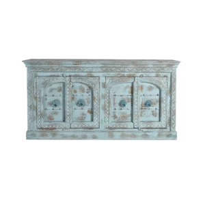 Aparador Madera Mango Color Azul 4 Puertas Detalles Metal 190x45x100 - Giner y Colomer-5
