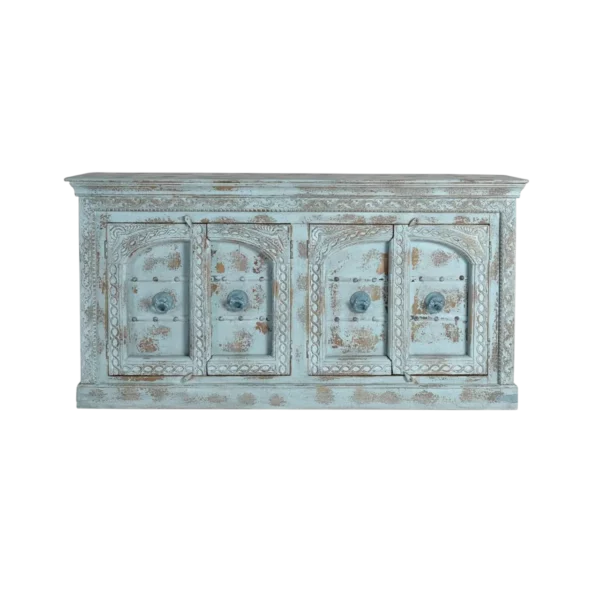 Aparador Madera Mango Color Azul 4 Puertas Detalles Metal 190x45x100 - Giner y Colomer-5