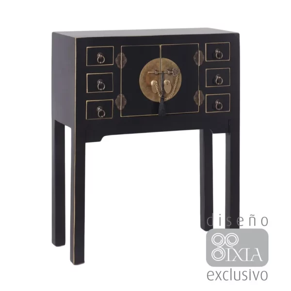CONSOLA 2 PUERTAS Y 6 CAJONES NEGRO 63 X 26 X 80 CM IXIA
