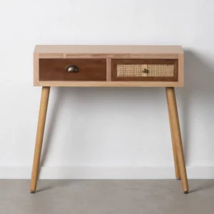 CONSOLA CREMA-NATURAL MADERA-RATÁN 80 X 30 X 78 CM IXIA