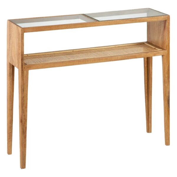 CONSOLA NATURAL MADERA-RATÁN SALÓN 90 X 25 X 80 CM IXIA