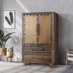 Cómoda Auxiliar de Madera de Traviesa Ferrocarril Reciclada 2 Puertas + 2 Cajones - Giner y Colomer (1)