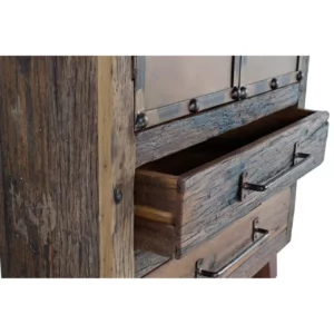 Cómoda Auxiliar de Madera de Traviesa Ferrocarril Reciclada 2 Puertas + 2 Cajones - Giner y Colomer (2)