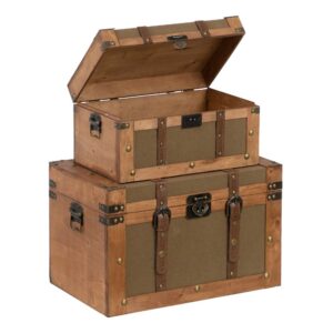 SET 2 BAÚLES NATURAL-VERDE TEJIDO-MADERA 45 X 30 X 29 CM IXIA