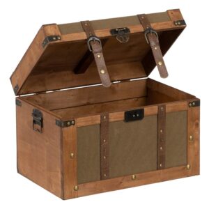 SET 2 BAÚLES NATURAL-VERDE TEJIDO-MADERA 45 X 30 X 29 CM IXIA