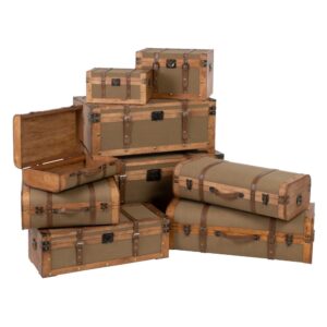 SET 2 BAÚLES NATURAL-VERDE TEJIDO-MADERA 45 X 30 X 29 CM IXIA