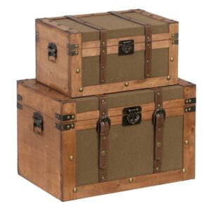 SET 2 BAÚLES NATURAL-VERDE TEJIDO-MADERA 45 X 30 X 29 CM IXIA