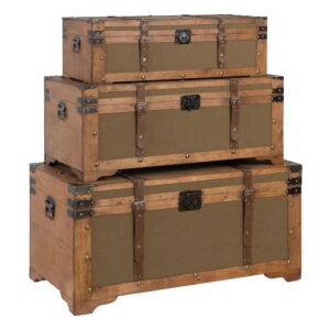 SET 3 BAÚLES NATURAL-VERDE TEJIDO-MADERA 90 X 47 X 45 CM IXIA