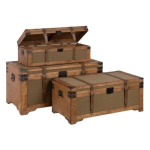SET 3 BAÚLES NATURAL-VERDE TEJIDO-MADERA 90 X 47 X 45 CM IXIA