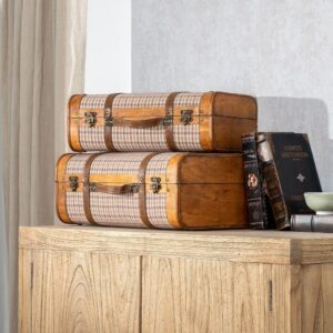SET 2 MALETAS CUADROS TEJIDO-MADERA 50 X 36 X 20 CM IXIA