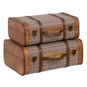 SET 2 MALETAS CUADROS TEJIDO-MADERA 50 X 36 X 20 CM IXIA