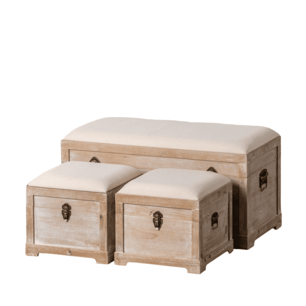 SET 3 BAÚLES NATURAL-CREMA DM-TEJIDO 80 X 40 X 42 CM IXIA