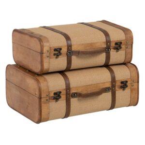 SET 2 MALETAS NATURAL TEJIDO-MADERA 50 X 36 X 20 CM IXIA