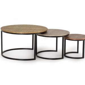 SET DE 3 MESAS NIDO CON ESTRUCTURA DE METAL Y TAPAS CON DIFERENTES ACABADOS GINER Y COLOMER