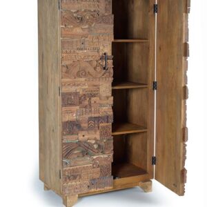 ARMARIO 2 PUERTAS EN MADERA DE MANGO, CON LOS DETALLES DE LAS PUERTAS DE MADERA AUTENTICA RECUPERADA, EXPUESTO A VARIACIONES DE DISEÑO GINER Y COLOMER