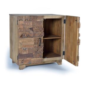 APARADOR 2 PUERTAS EN MADERA DE MANGO, CON LOS DETALLES DE LAS PUERTAS DE MADERA AUTENTICA RECUPERADA, EXPUESTO A VARIACIONES DE DISEÑO GINER Y COLOMER