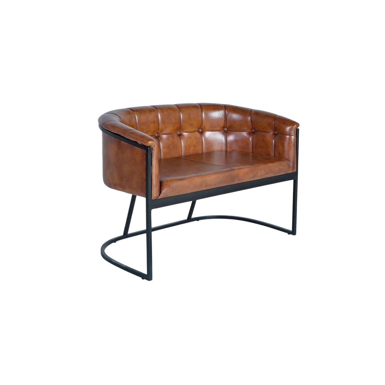 Sofá 2 Plazas Piel Marrón Estructura Metal Negro 115x73x80 Cm - Giner y Colomer (2)
