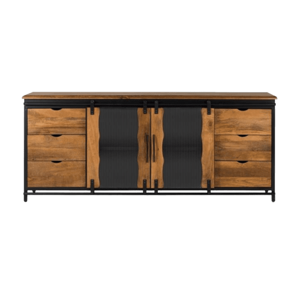 Aparador 2 Puertas Correderas + 4 cajones Estilo Industrial 190 cms. - Giner y Colomer2-Photoroom