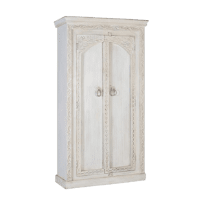 Armario con 2 Puertas Tallado Madera de Mango Blanco Decapado - Giner y Colomer