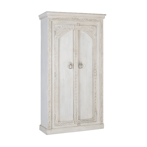 Armario con 2 Puertas Tallado Madera de Mango Blanco Decapado - Giner y Colomer