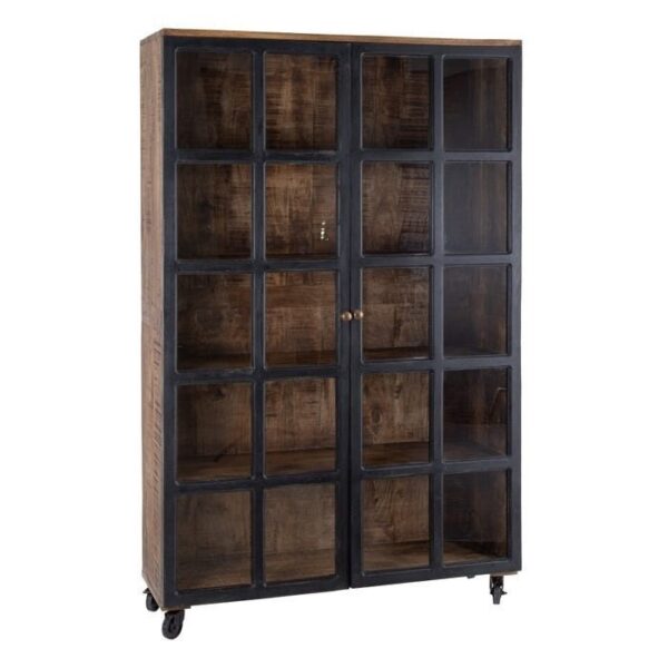VITRINA MADERA MANGO 2 PUERTAS CRISTAL NEGRAS 120X40X194 IXIA