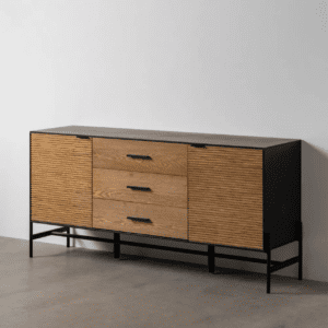Aparador Metalico Negro de Madera Fresno 2 Puertas 3 Cajones - IXIA (1)