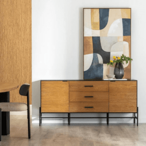Aparador Metalico Negro de Madera Fresno 2 Puertas 3 Cajones - IXIA (2)