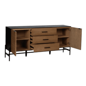 Aparador Metalico Negro de Madera Fresno 2 Puertas 3 Cajones - IXIA (4)
