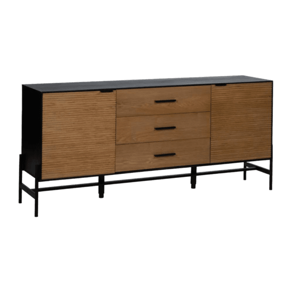 Aparador Metalico Negro de Madera Fresno 2 Puertas 3 Cajones - IXIA