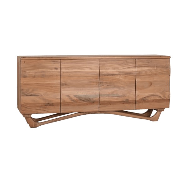 Aparador de Madera de Acacia Natural en Detalle Ondulado 4 Puertas - Giner y Colomer