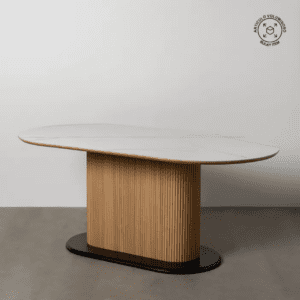 Mesa de Comedor Blanco-Natural de DM y Cerámica imitando a Marmol - IXIA (1)