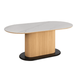 Mesa de Comedor Blanco-Natural de DM y Cerámica imitando a Marmol - IXIA (2)