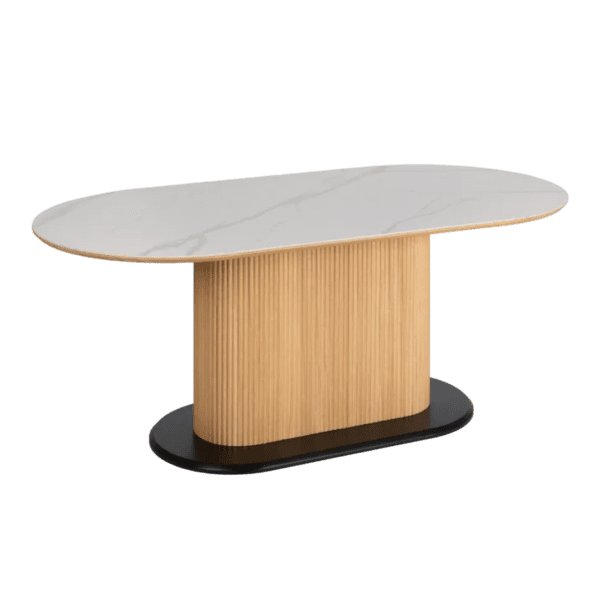 Mesa de Comedor Blanco-Natural de DM y Cerámica imitando a Marmol - IXIA
