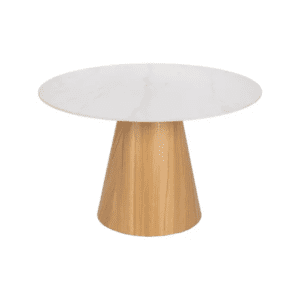 Mesa de Comedor Redondo Blanco-Natural de Ceramica imitando a Mármol - IXIA (2)