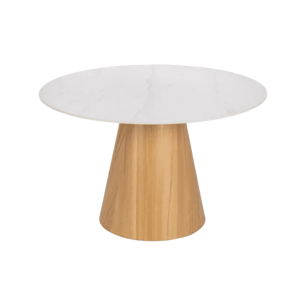 Mesa de Comedor Redondo Blanco-Natural de Ceramica imitando a Mármol - IXIA
