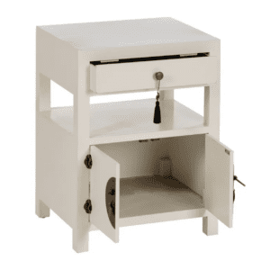 Mesita de Noche Blanco de Madera DM Estilo Oriente 1 Cajon 2 Puertas - IXIA (3)