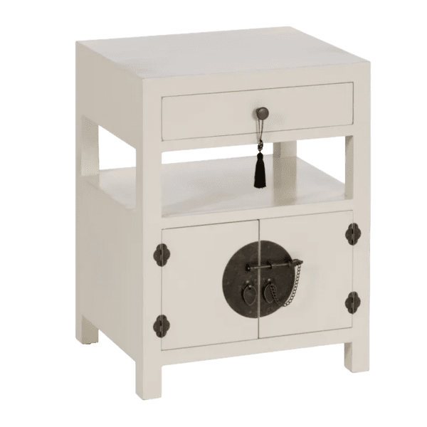 Mesita de Noche Blanco de Madera DM Estilo Oriente 1 Cajon 2 Puertas - IXIA