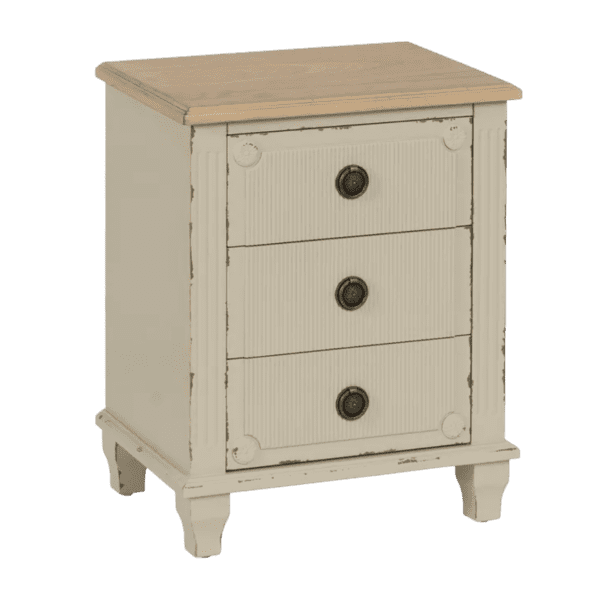Mesita de Noche Crema de Madera de Abeto 3 Cajones - IXIA