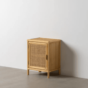Mesita de Noche Natural de Madera de Ratán 1 Puerta - IXIA (1)