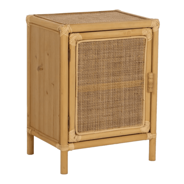 Mesita de Noche Natural de Madera de Ratán 1 Puerta - IXIA