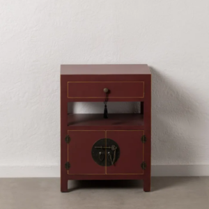 Mesita de Noche Teja de Madera de Madera de Abeto Esilo Oriental 1 Cajón 2 Puertas - IXIA (1)